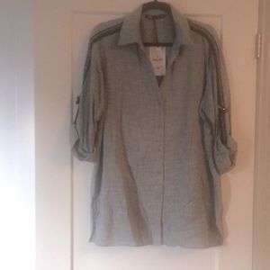 Grey Zara Viscose button up shirt with decorative trim. New with tags